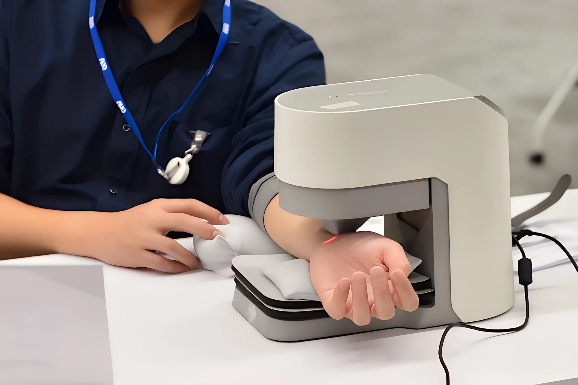 友達耘康中醫數位化檢測解決方案之脈象檢測系統採用高靈敏多點式壓力感測器，可真實還原「寸、關、尺」三部脈象量測結果